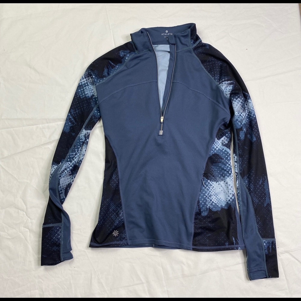Athleta Womens Printed Blue Long Sleeve Thumb Holes Athletic Pullover Size S A04